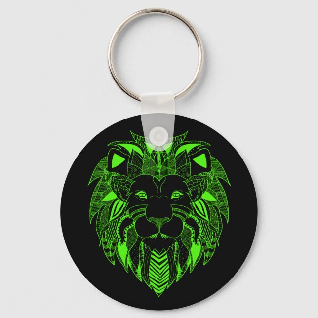 Grüne Lion mit Hintergrundfarbe Ihrer Wahl Schlüsselanhänger (Vorderseite)