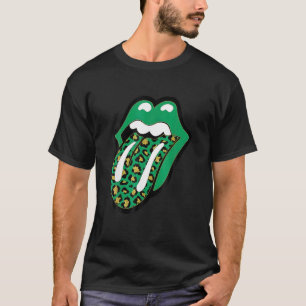 Grüne Lippen Leopard Print Tongue Out St Patricks T-Shirt