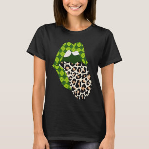 Grüne Lippen Leoparden Druck Zunge Raus St Patrick T-Shirt