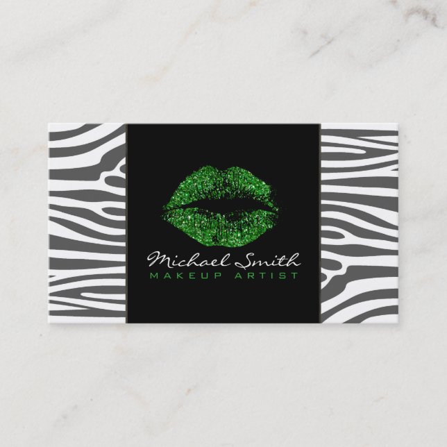 Grüne Lippen Makeup Artis Moderne Zebra Skin Visitenkarte (Vorderseite)