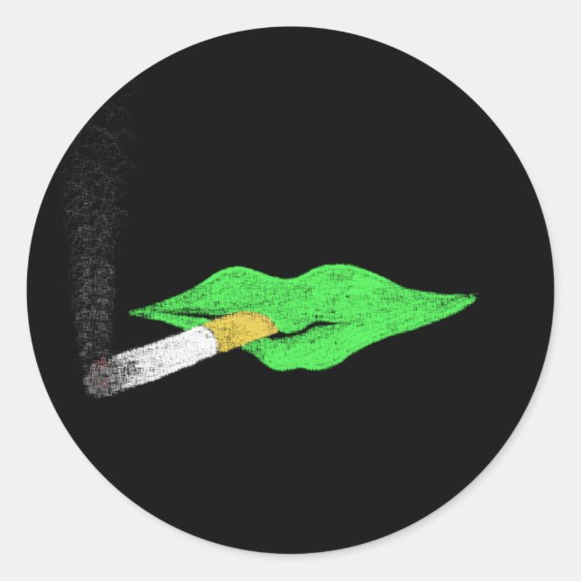Grüne Lippen Rauchen Runder Aufkleber (Vorderseite)