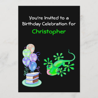 Grüne Lizard Birthday Party Einladung