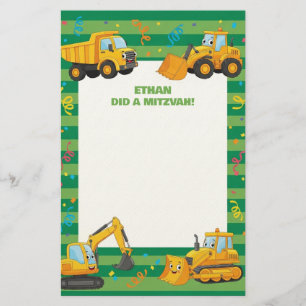 Grüne LKW Individuelle Name Mitzvah Hinweis Briefpapier
