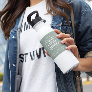 Grüne Logos und Text für Werbeaktionen Edelstahlflasche