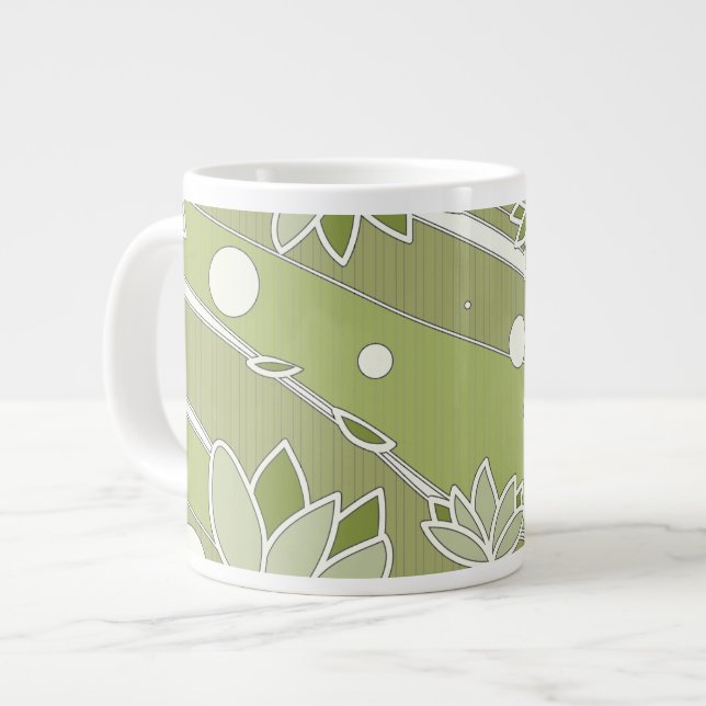 Grüne Lotus-Blume auf Olivenstreifen Jumbo-Tasse (Vorderseite Links)