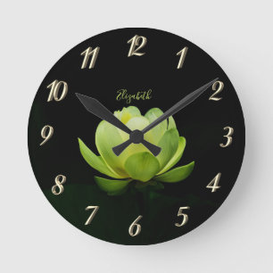 Grüne Lotus Blume Landschaft, Zen Runde Wanduhr