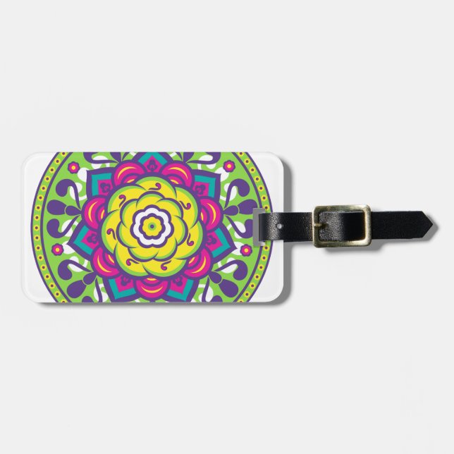 Grüne Lotus-Mandala Gepäckanhänger (Vorderseite horizontal)