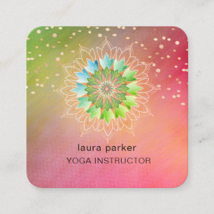 Grüne Lotusblume Elegante Yoga-Meditation Regenbog Quadratische Visitenkarte