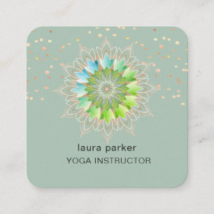 Grüne Lotusblume Eleganter Yoga-Meditationsmeister Quadratische Visitenkarte