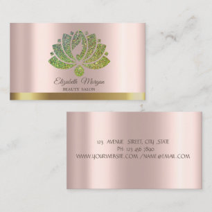 Grüne Lotusblumen Glitter Roségold Schönheitssalon Visitenkarte