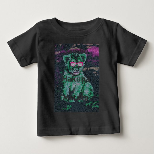 Grüne Löwe mit rosa Brille "Hakuna Matata" Kunst Baby T-shirt (Vorderseite)