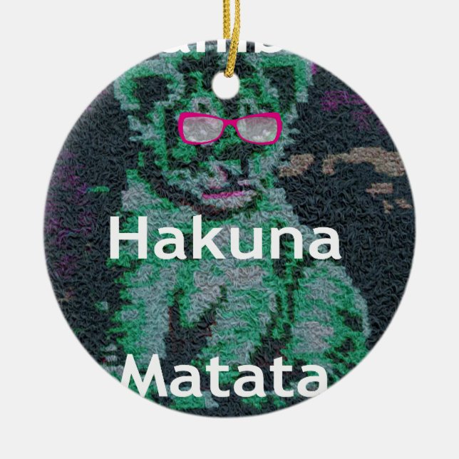 Grüne Löwe mit rosa Brille "Hakuna Matata" Kunst Keramik Ornament (Vorne)