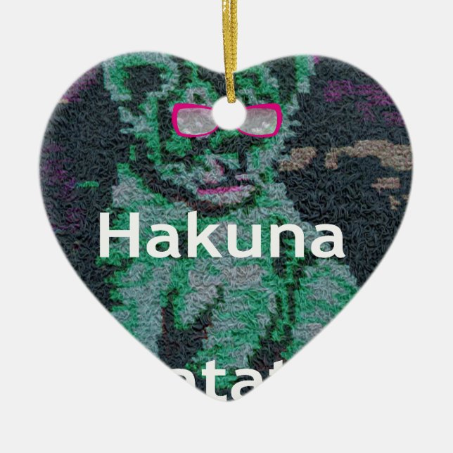 Grüne Löwe mit rosa Brille "Hakuna Matata" Kunst Keramikornament (Vorne)