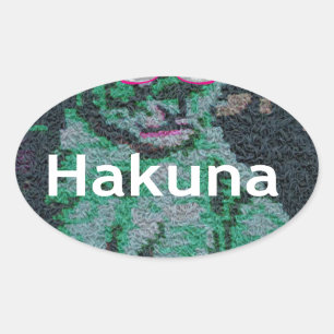 Grüne Löwe mit rosa Brille "Hakuna Matata" Kunst Ovaler Aufkleber