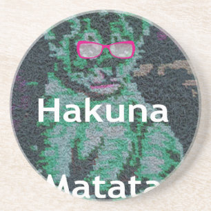 Grüne Löwe mit rosa Brille "Hakuna Matata" Kunst Sandstein Untersetzer