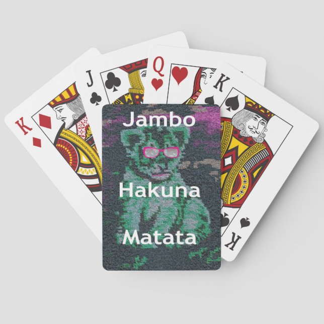 Grüne Löwe mit rosa Brille "Hakuna Matata" Kunst Spielkarten (Rückseite)