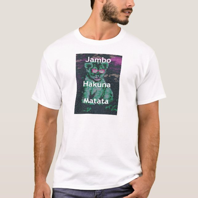 Grüne Löwe mit rosa Brille "Hakuna Matata" Kunst T-Shirt (Vorderseite)