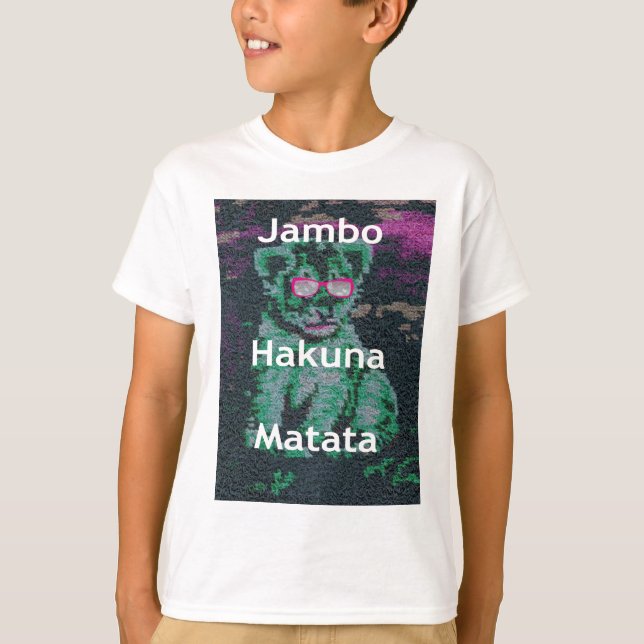 Grüne Löwe mit rosa Brille "Hakuna Matata" Kunst T-Shirt (Vorderseite)