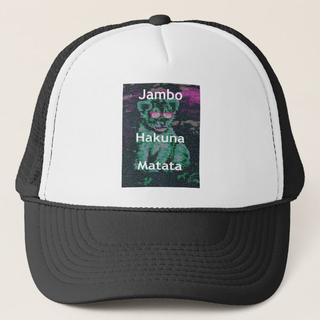Grüne Löwe mit rosa Brille "Hakuna Matata" Kunst Truckerkappe (Vorderseite)