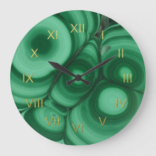 Grüne Malachit-Uhr mit Imitat-Goldfolien-Ziffern Große Wanduhr