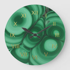 Grüne Malachituhr mit Imitate Gold Foil Zahlen Große Wanduhr