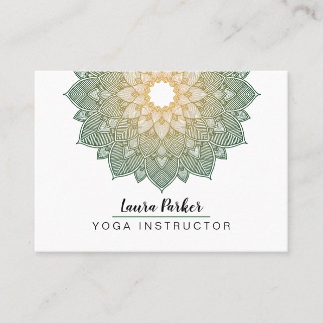 Grüne Mandala-Lotus-Meditations-holistisches Yoga Visitenkarte (Vorderseite)
