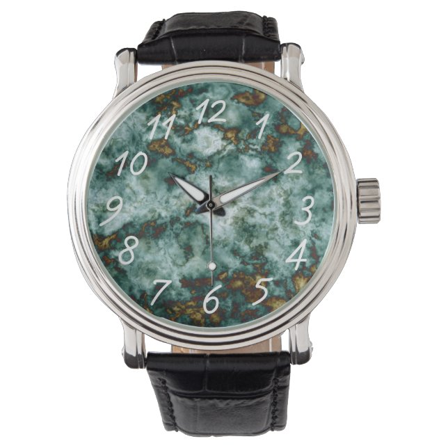 Grüne Marmorstruktur mit Venen Armbanduhr (Vorderseite)
