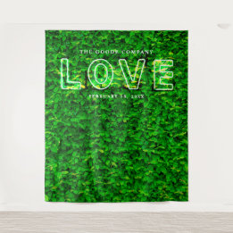 Grüne Mauer Liebe Neon Sign Wedding Hintergrund Wandteppich