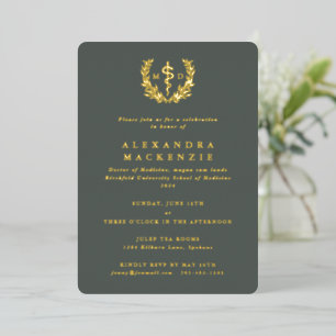 Grüne MD Asclepius+Laurel Wreath Graduation Party Folieneinladung