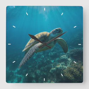 Grüne Meeresschildkröte Unterwasser-Ozean-Fotograf Quadratische Wanduhr