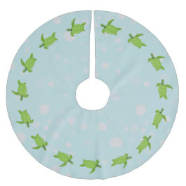 Grüne Meeresschildkröten auf Hellblau Polyester Weihnachtsbaumdecke