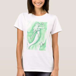 Grüne Meerjungfrau mit Perlen-und Starfish-Shirt T-Shirt