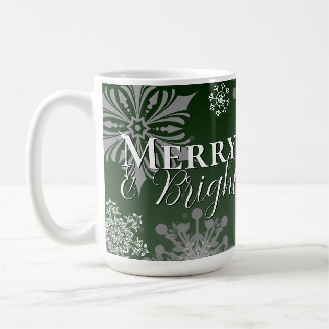 Grüne Merry und helle Schneeflocken Weihnachten Kaffeetasse (Links)