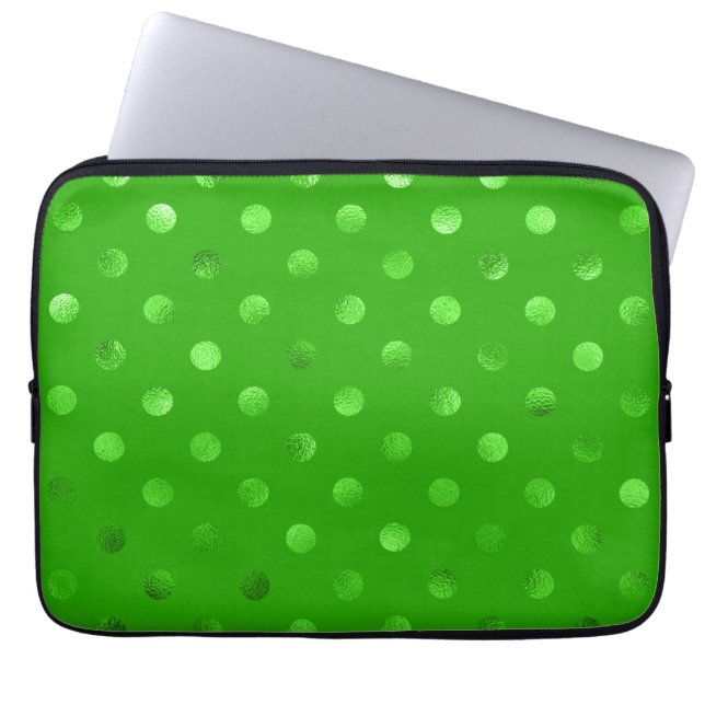 Grüne metallische Imitat Foil Polka Dot Hintergrun Laptopschutzhülle (Vorderseite)
