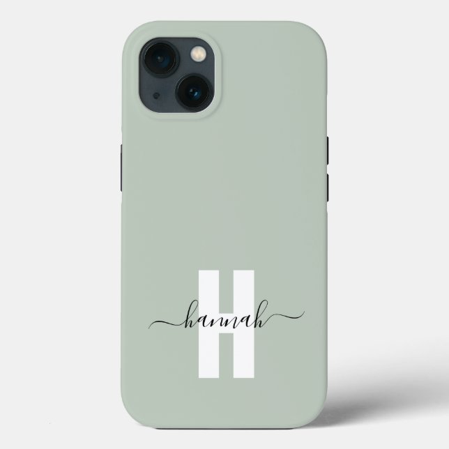 Grüne minimale Sage Modern Initial Monogram Case-Mate iPhone Hülle (Rückseite)