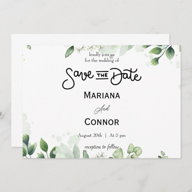Grüne Minimale Save the Date Einladung (Vorne/Hinten)