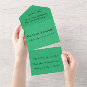 Grüne minimalistische All-in-One-Hochzeitseinladun All In One Einladung