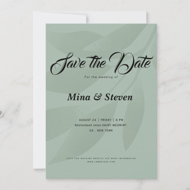 Grüne Minimalistische bohemianische botanische Veg Save The Date (Vorderseite)