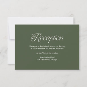 Grüne minimalistische Hochzeitsempfangs-Einlegekar RSVP Karte