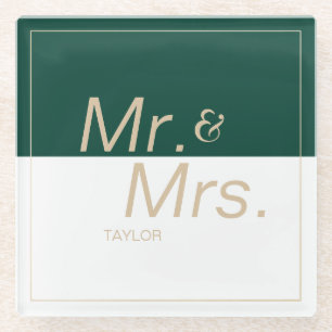 Grüne minimalistische moderne Hochzeit mehr und me Glasuntersetzer