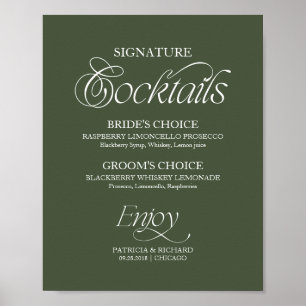 Grüne minimalistische Signature-Cocktails-Hochzeit Poster