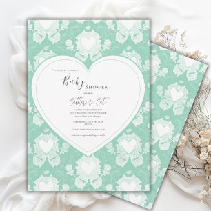 Grüne Minze Florale Whimsical Heart Baby Shower Einladung
