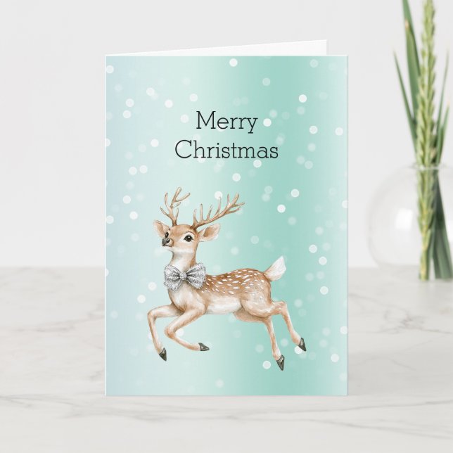Grüne Minze Ombre Konfetti Hirsch Weihnachten Karte (Vorderseite)
