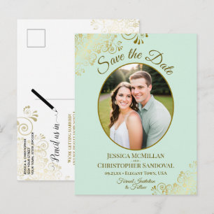Grüne Minze und Goldene Hochzeit Save the Date Ova Ankündigungspostkarte