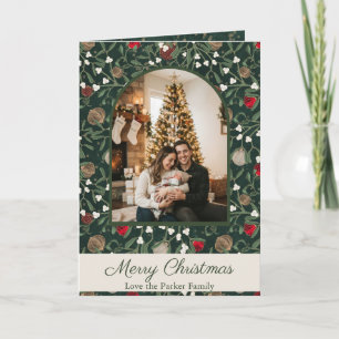 Grüne Mistel & Christbaumkugel Gebogener Rahmen Mu Karte