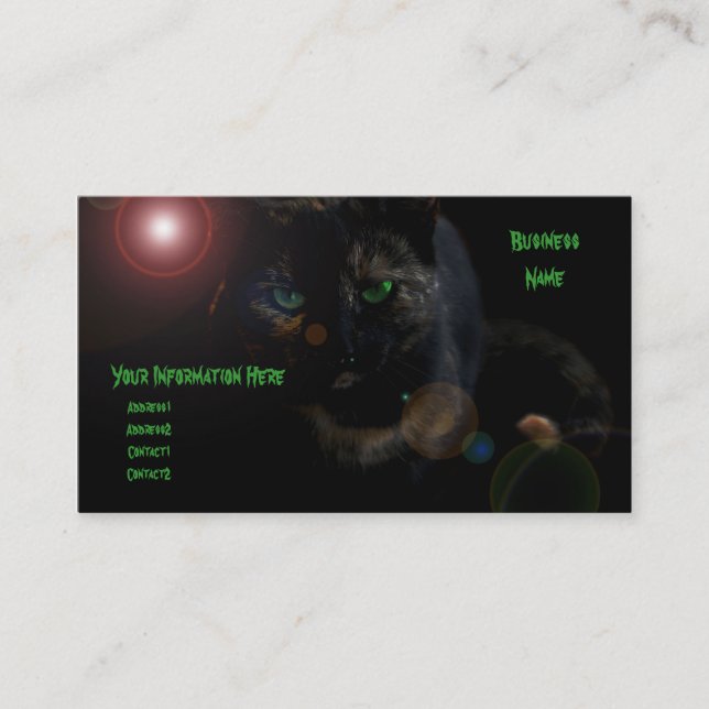 Grüne mit Augen Black Cat Business Cards Visitenkarte (Vorderseite)