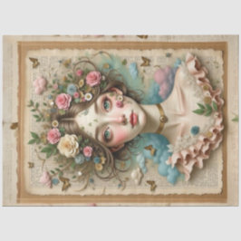 Grüne Mit Augen Girl mit Blume und Schmetterlingen Seidenpapier