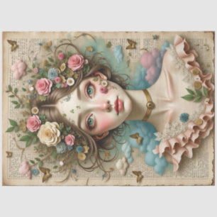 Grüne Mit Augen Girl mit Blume und Schmetterlingen Seidenpapier
