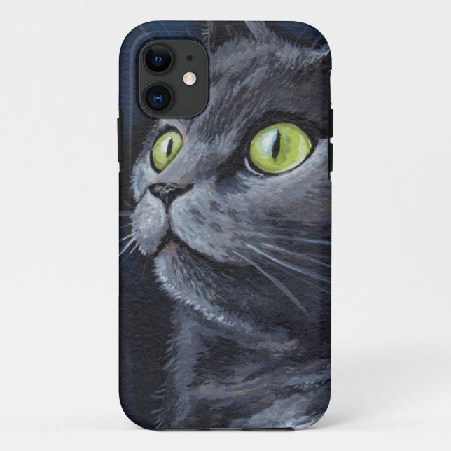 Grüne mit Augen graue Katzen-Malerei Case-Mate iPhone Hülle (Rückseite)