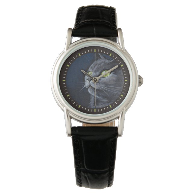 Grüne Mit Augen graue Katzenfarbe Armbanduhr (Vorderseite)